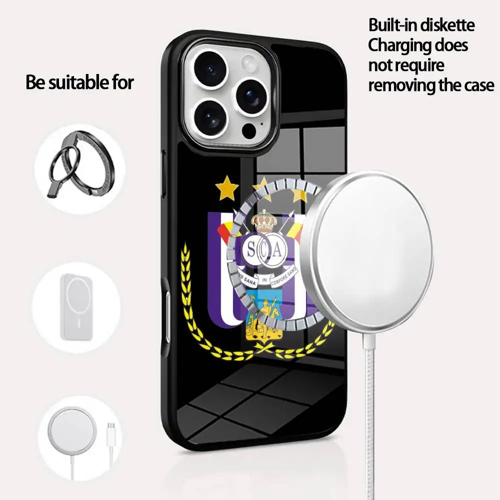 

R-RSC Anderlecht Phone Case For IPhone 16 15 14 13 12 11 Pro Max Plus Mini Magsafe Mirror Wireless Magnetic Cover