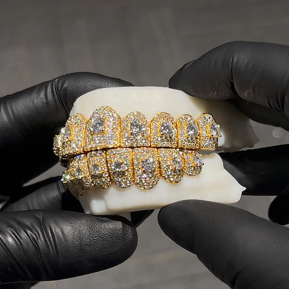 Big Stone Grill GRILLZ Hip-hop Braces Honeycomb Inlaid Moissanite Hip-hop Teeth Decoration European And American Style