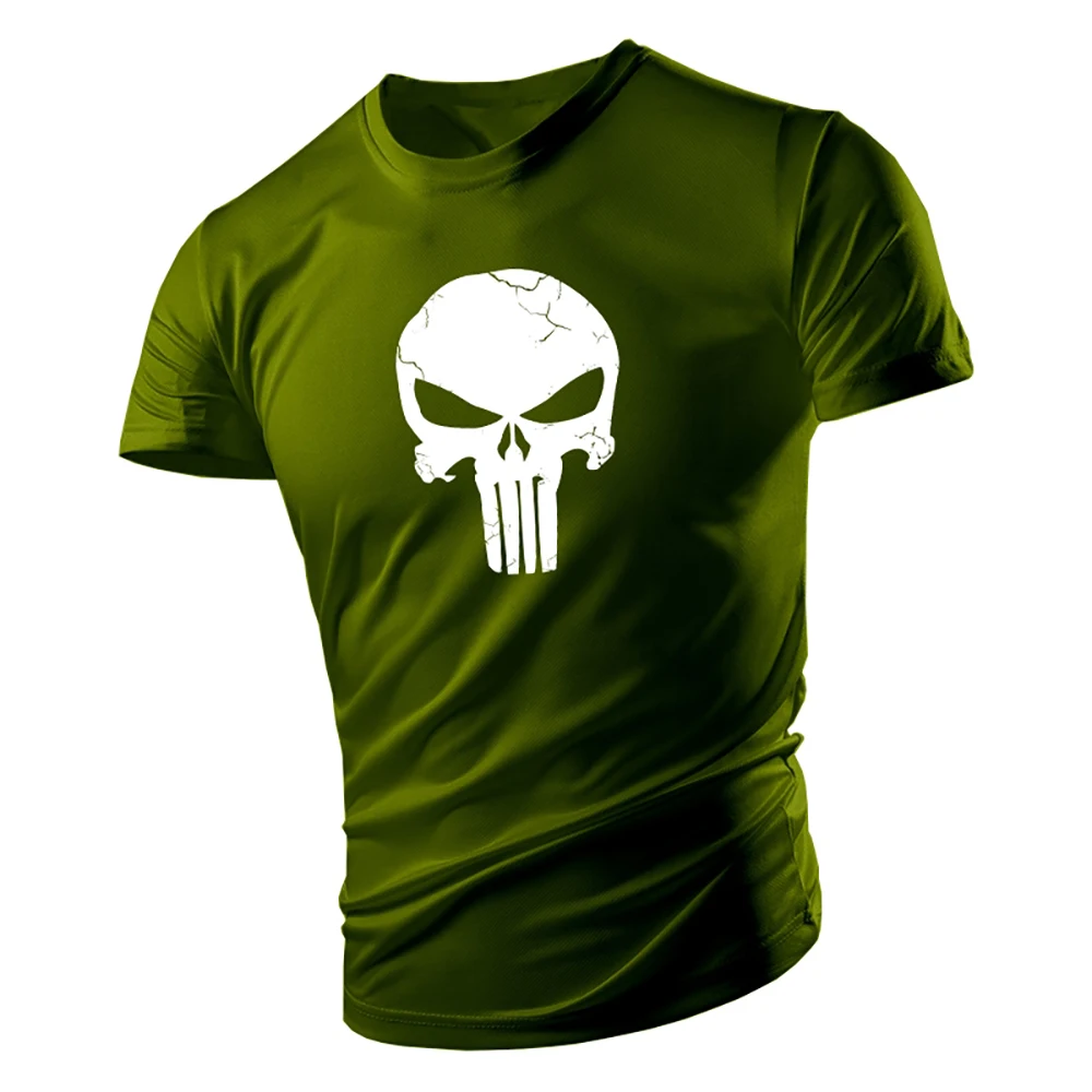 Summer casual sports fashion 2D printed skull adult crewneck short sleeve large size men\'s T-shirt comfortable quick dry