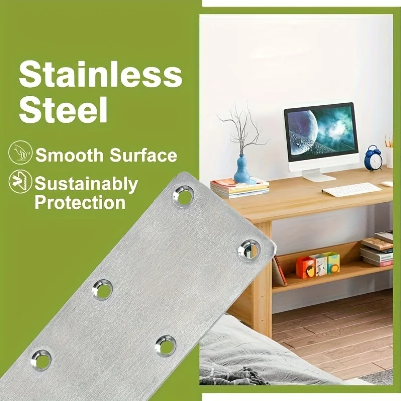 6 Pcs Stainless Steel Right Angle Bracket, Straight Eight Hole Fixed Angle Bracket, Furniture Fasteners, Wood, Shelves, Cabinets