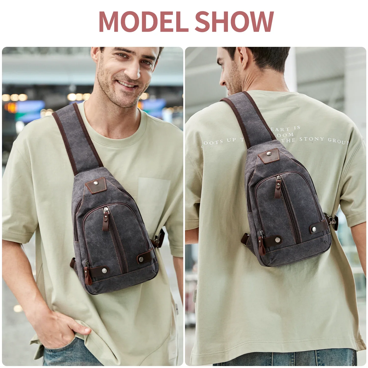 Men\'s Chest Bag Casual Fashion Crossbody Large Capacity Wear-resistant Waterproof Canvas Chest Bag