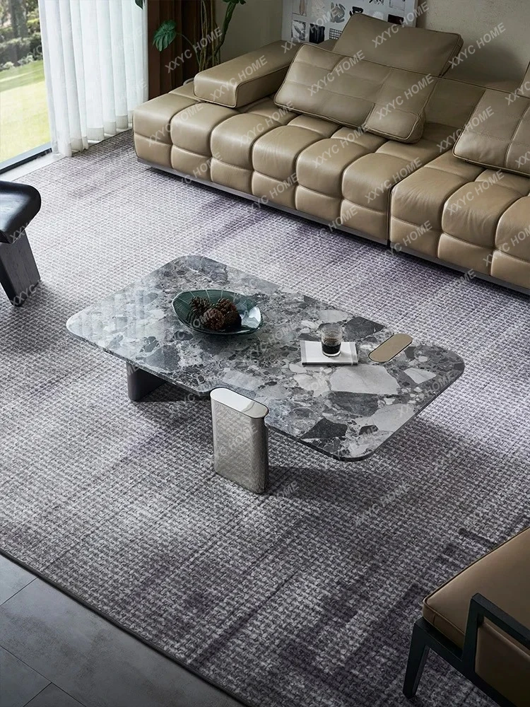 A minimalist high-end brushed minimalist natural marble black titanium brushed living room coffee table