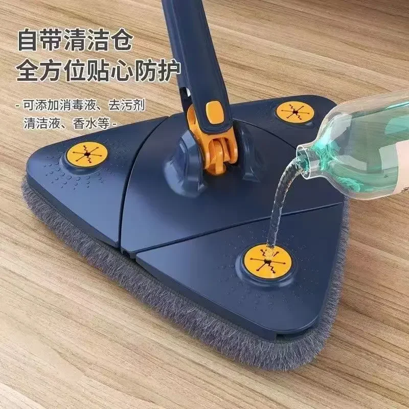 Free hand wash triangular mop with 360 degree rotation and automatic water twisting multifunctional cleaning tool