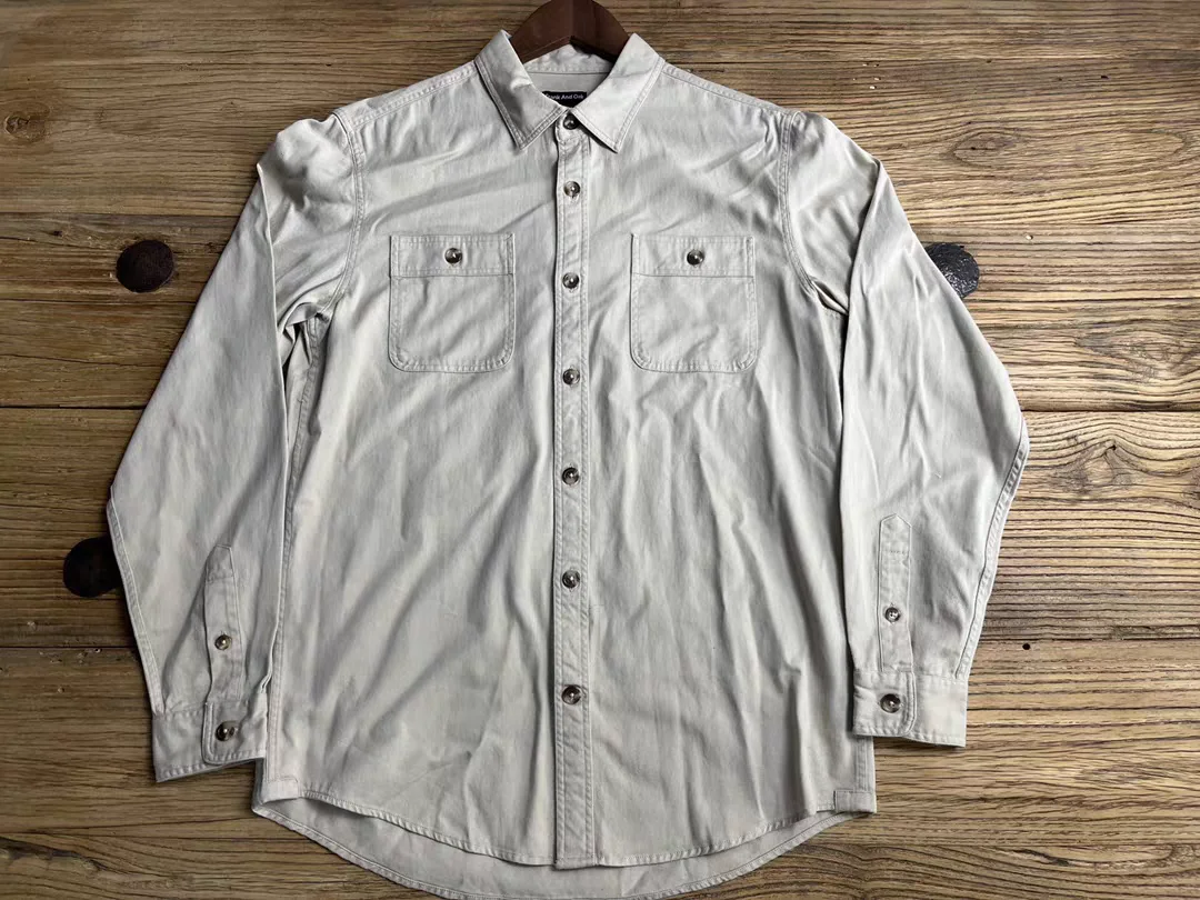 

Ретро-рубашка из чистого хлопка в стиле оксфорд, мужская повседневная рабочая одежда с воротником, в американском стиле, с множеством карманов, дышащая, универсальная, с длинным рукавом.