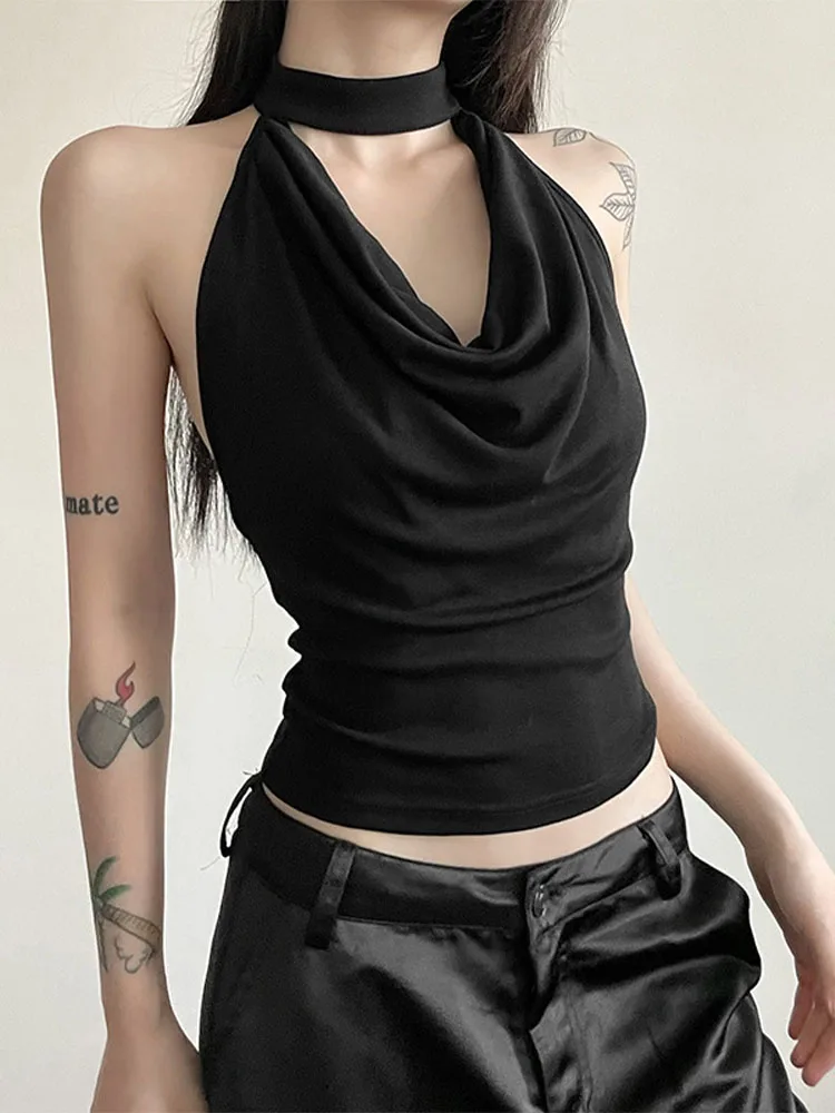Débardeur Halter Fin Uni pour Femme, Style Décontracté et Polyvalent, Tendance Urbaine, Idéal pour l'Été et les Voyages, pour un Look Cool, Confiant, Sexy et Élégant