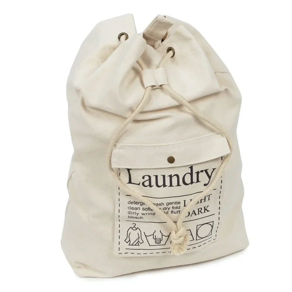 

Large Drawstring Cotton Canvas Laundry Bag Dirty Clothes Storage Bag with Adjustable Shoulder Strap for Home Laundromat Travel