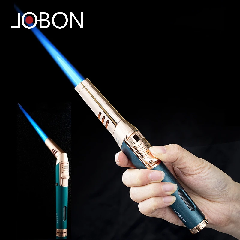 

JOBON Windproof High Temperature Inflatable Cigar Lighter Metal Jet Blue Flame Foldable Visible Window Outdoor Gas Lighter