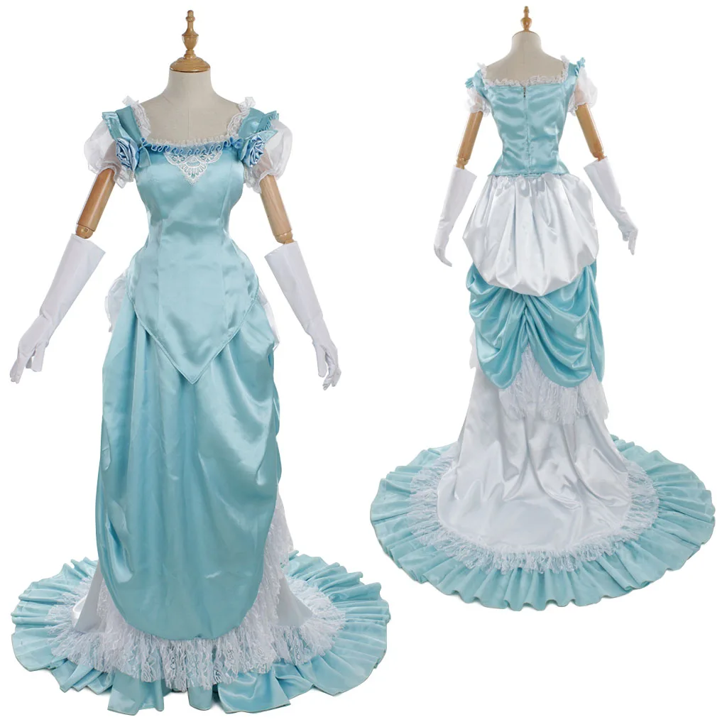 

princess dress Victorian bustle ball gown blue princess dress with gloves women girl party evening dress custom made