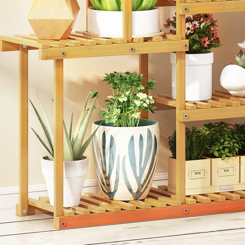 Multilayer Solid Wood Plant Shelves Flower Shelf Luxury Indoor Floor Type Plant Shelves Balcony Garden Furniture Portafiori FYPS