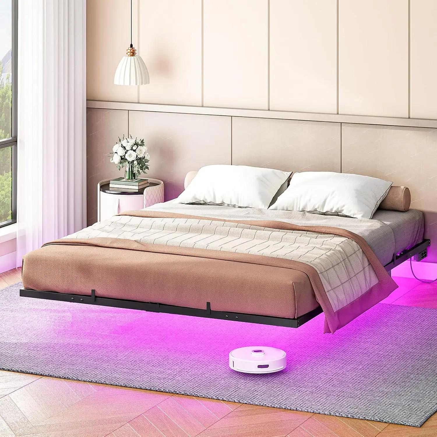 Bett 180 x 200 cm mit LED Beleuchtung und Ladestation: Ein praktisches Hotelbett für mehr Komfort
