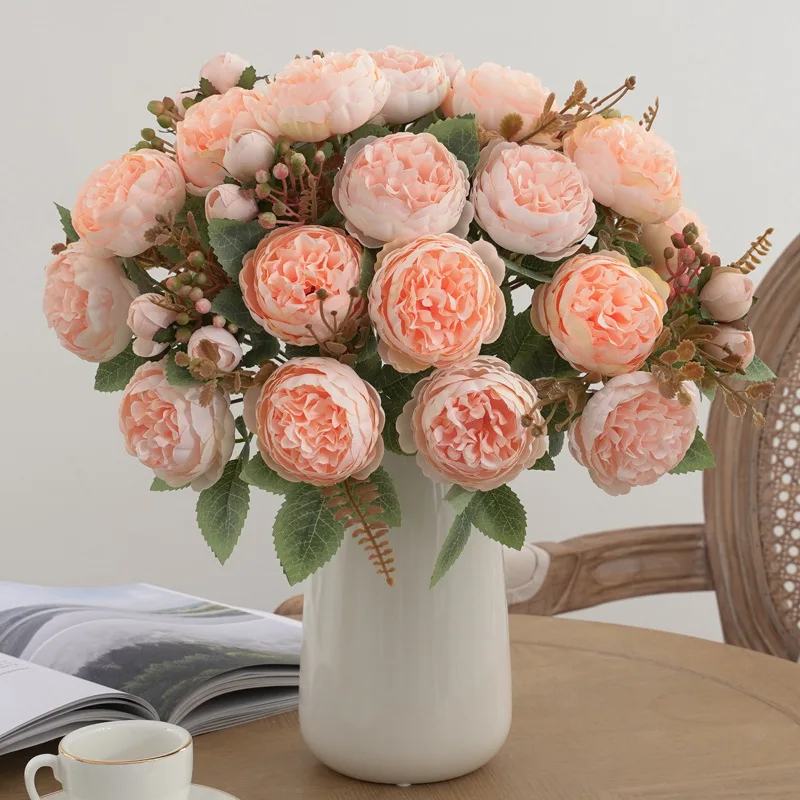 Bouquet Di Peonie Artificiali 4 Mazzetti – Fiori Finti In Seta Rosa/Viola Per Matrimoni E Decorazione Casa