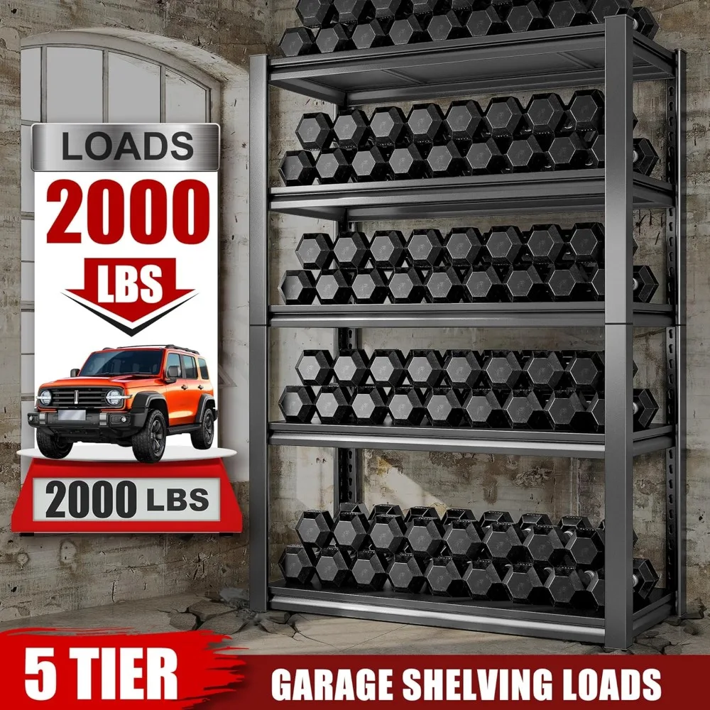 أرفف جراج معدنية قابلة للتعديل مكونة من 5 طبقات لتخزين 2000 رطل، مثالية لتنظيم المرآب والطابق السفلي #4