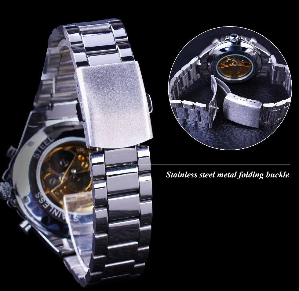 WINNER hot classic series gold movement steel men skeleton mechanical top brand luxury fashion automatic watch