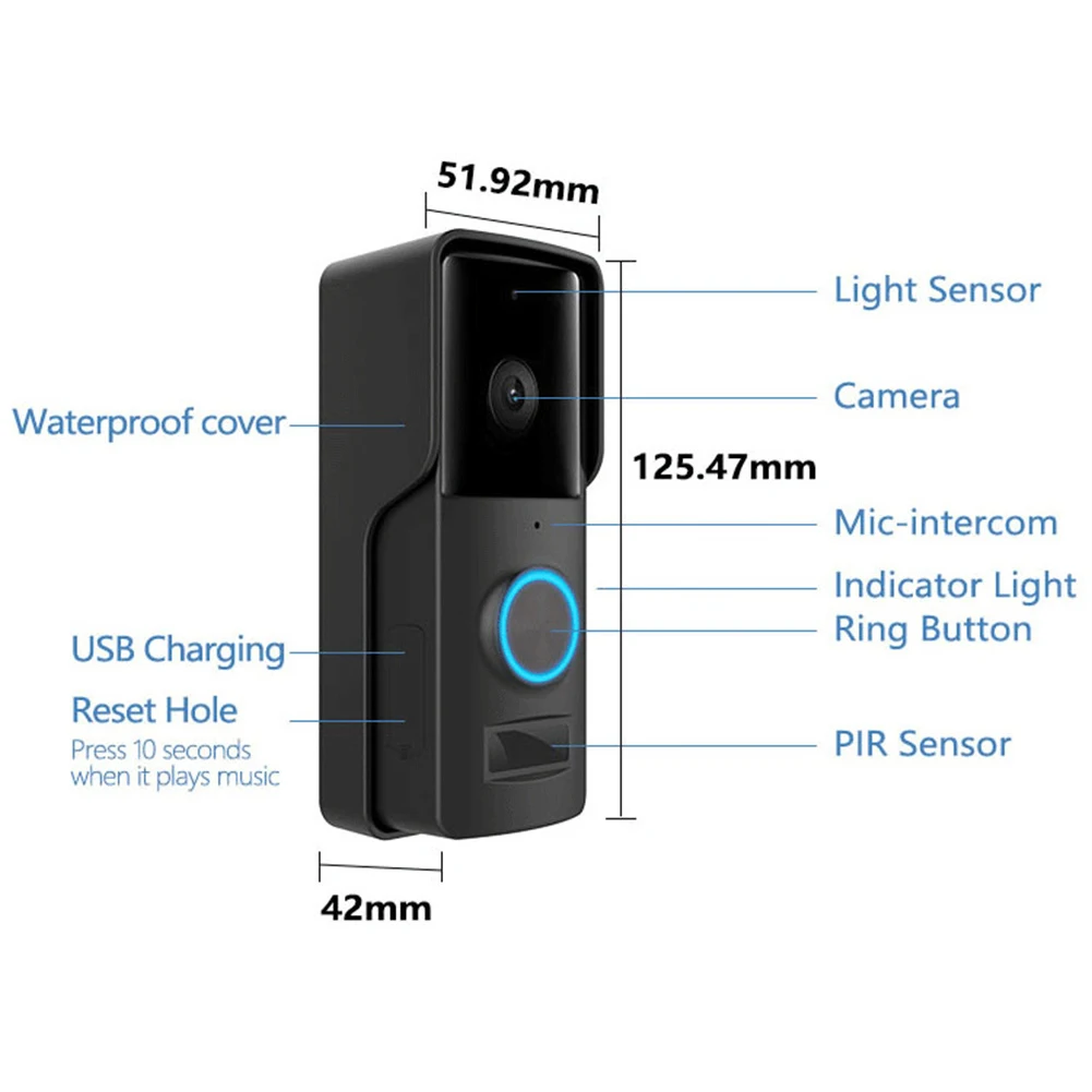 Smart Tuya Video Doorbell WiFi Wireless Door Bell DC AC Battery Powered HD 1080P Camera Work with Alexa Google for Home Security