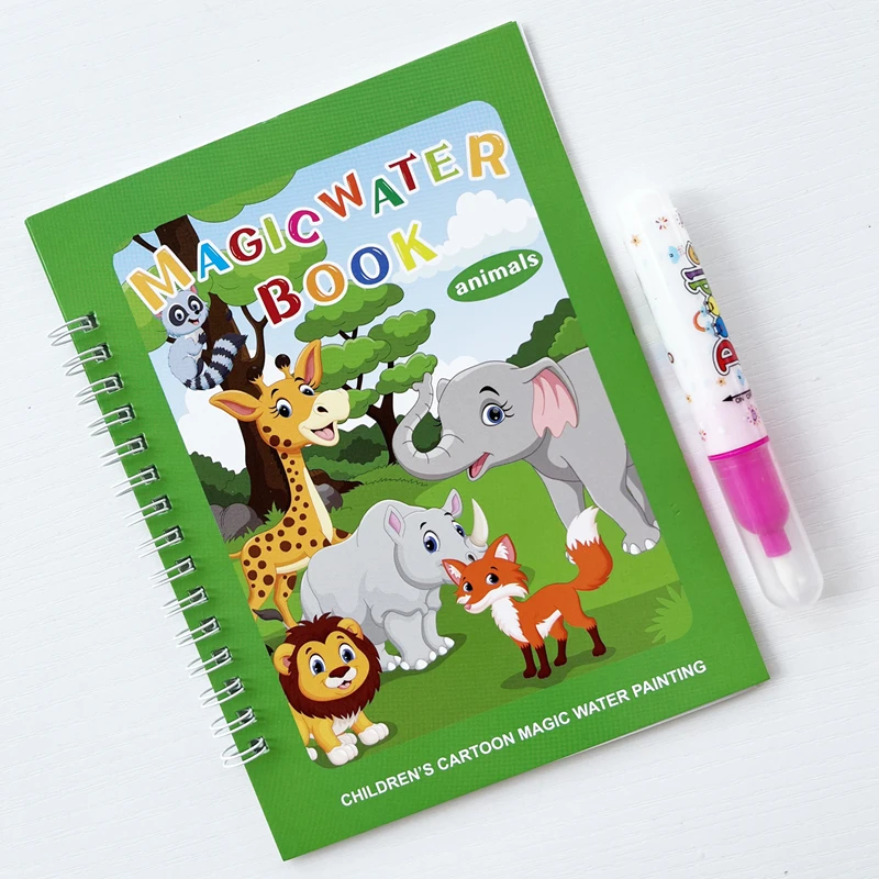 Ensemble d'art Magic Water Reveal – Livre de peinture à l'eau réutilisable avec autocollants, activité de coloriage et d'autocollants 2 en 1 pour enfants