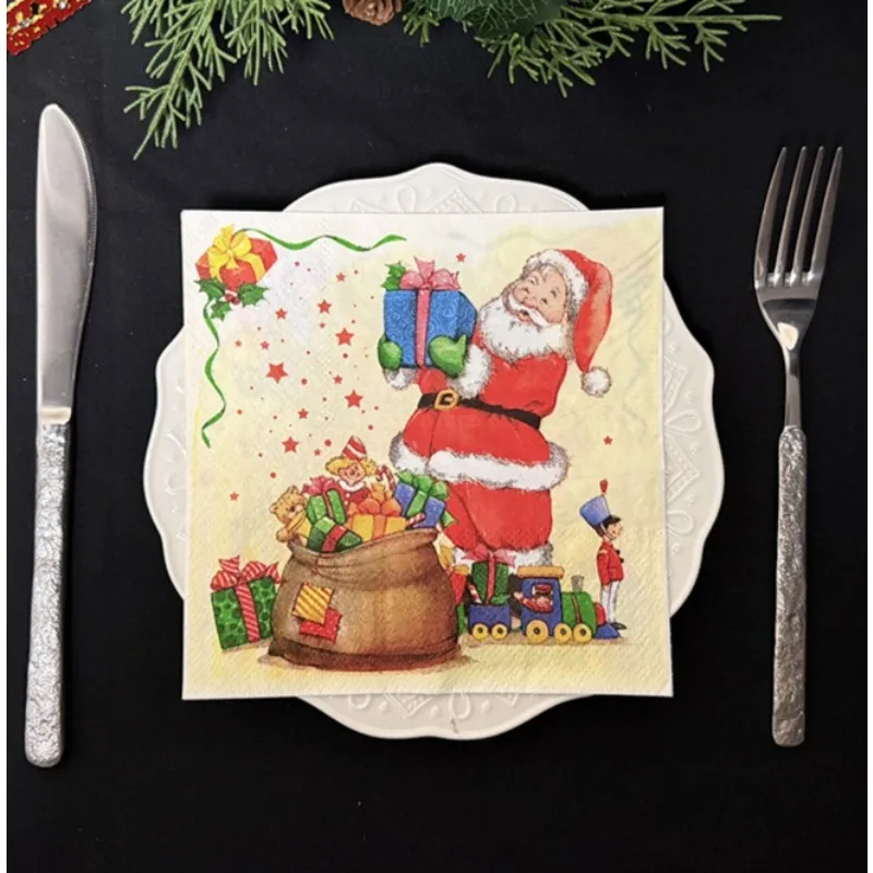 10/20pcs 2Ply Cartoon Babbo Natale Campana Corona Arco Pigna Modello Tovaglioli Di Natale Decorazione Del Partito Tessuto FAI DA TE Decoupage di Carta