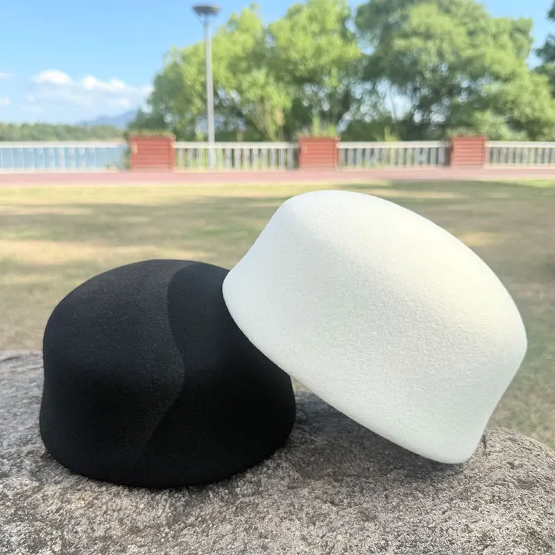 

French Wool Black White Beret Women Men Caps Winter Church Derby Party Hostesses Pillbox Hat Millinery Fascinator Base Felt Hat