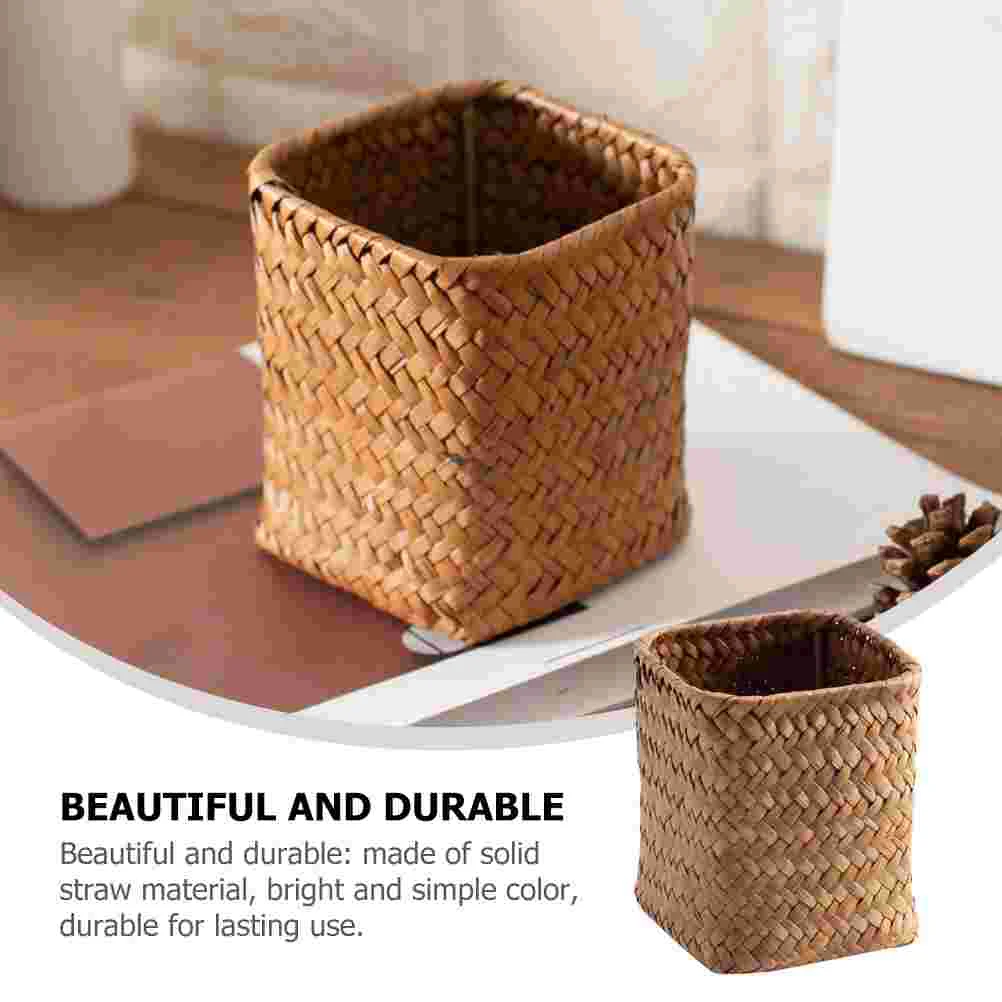 Pen Holder Straw Woven Pen Holder Makeup Brush Cup Desktop Pen Organizer straw pen holder cutlery holder