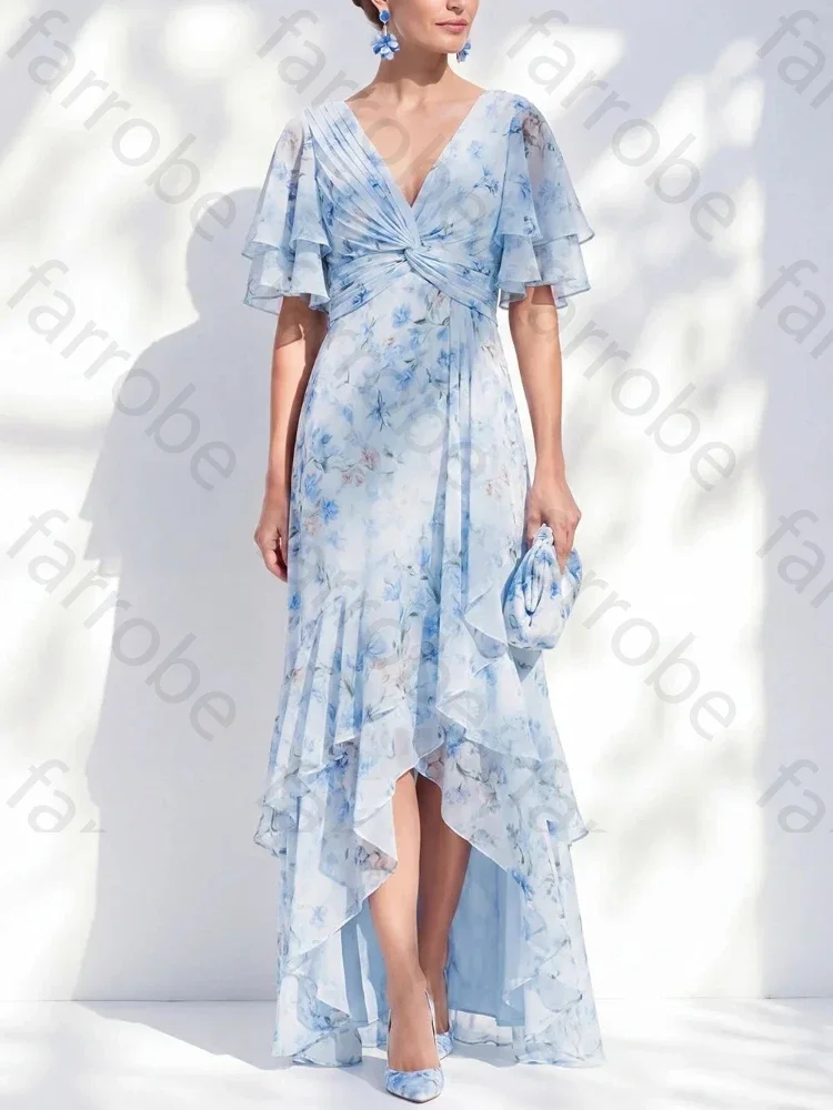 Customized Mermaid Chiffon V-Neck Ruffled Mother of The Bride Dresses Sexy Backless Evening Dress High Quality Prom Party Gowns