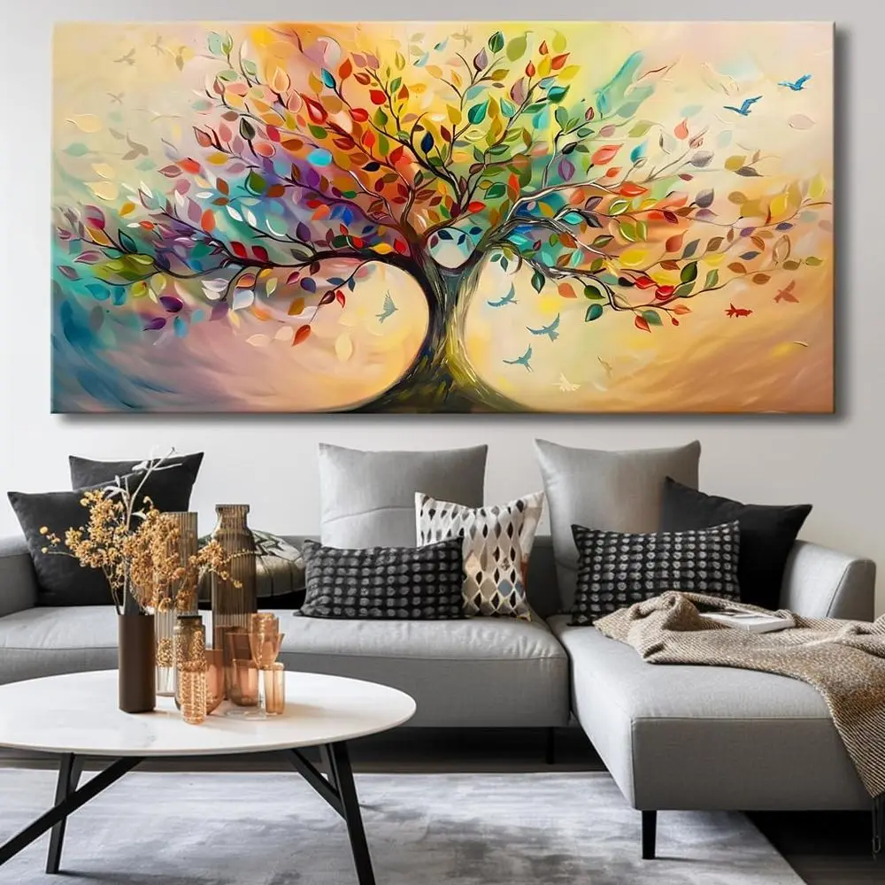 Colorful Tree of Life Canvas Art, Modern Decor for Living Spaces, 24x48
