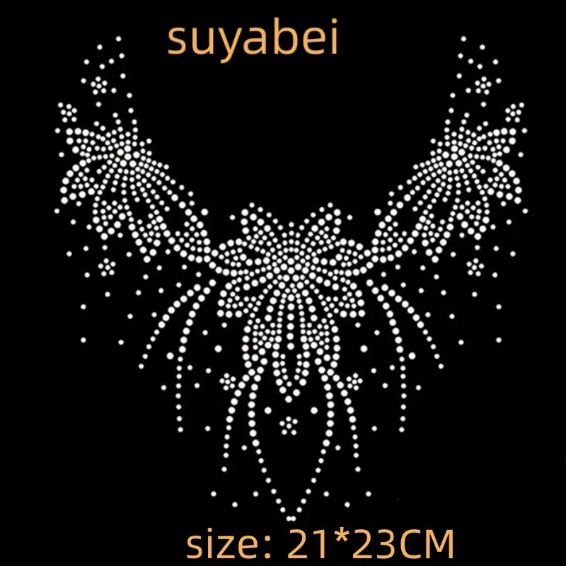 20pc/lot Neckline decor and shirt sticker roundup Hot Fix Rhinestones motif crystal Heat Transfer design iron on stones