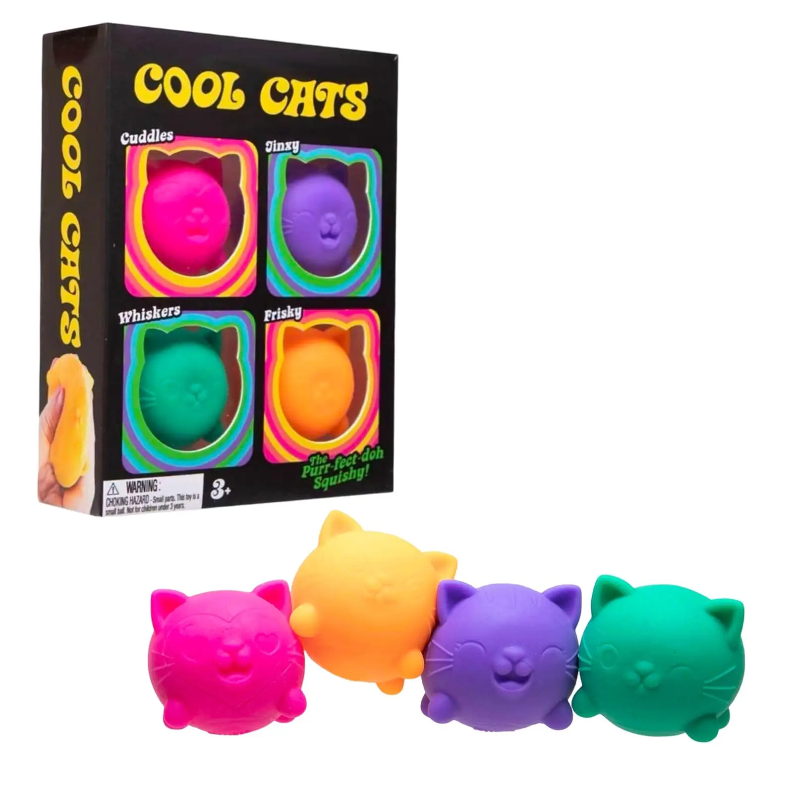 Cool Cats Squishy, 4 Pack Sugar Ball Designs, Anxiety Relief Squeeze for Sensory Play, Slow Rising Squishy Stress Balls