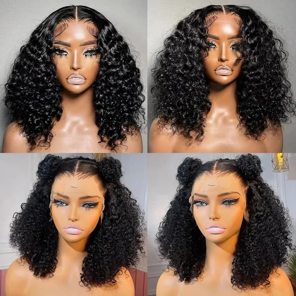 4x4 Deep Wave Short Bob Frontal Curly Wigs 13x4 Transparent Lace Front Wig Brazilian Remy 180 Density Human Hair Women 12 14 in