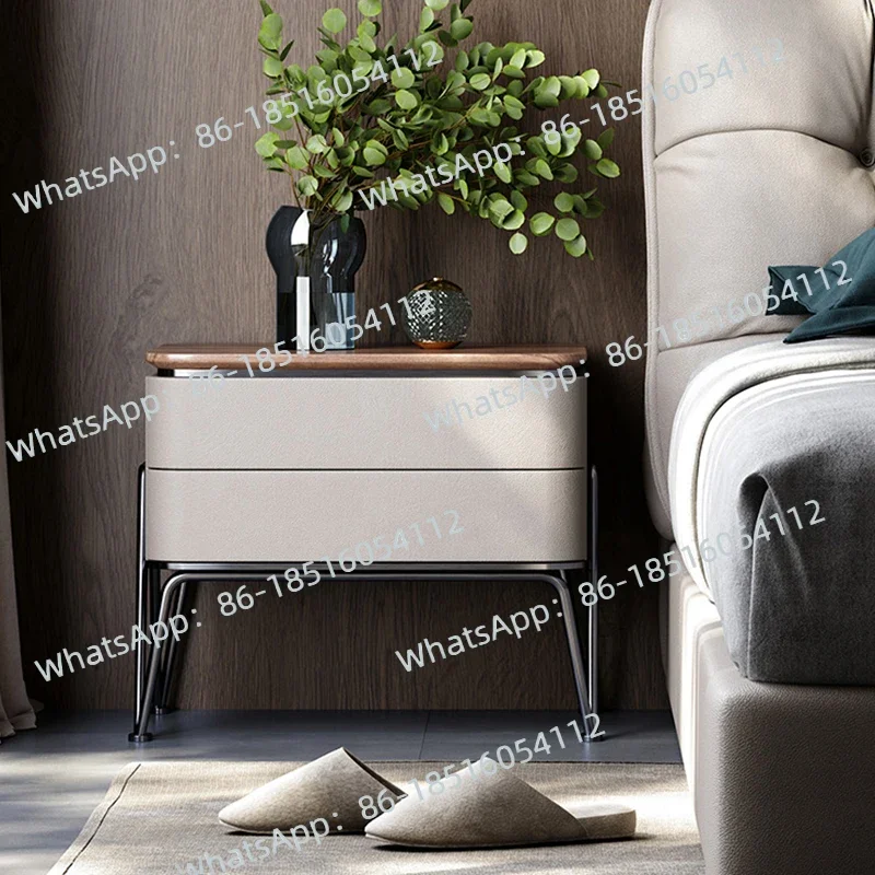 Italian Light Luxury Black Walnut Solid Wood Bedside Table Luxury Bedroom Furniture Natural Marble Bedside Cabinet Locker