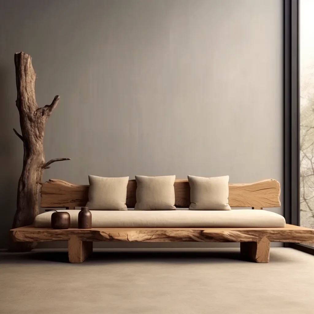 Wabi Sansan Solid Wood Sofa Japanese Log Medieval Style Homestay Hotel Clubhouse Reception Area Sofa Natural Edge Furniture