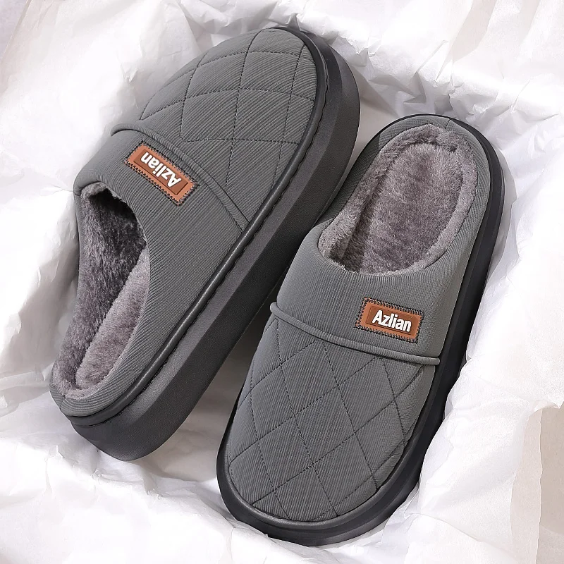 Winter-Wärme-Pantoffeln für Damen und Herren, gesteppte Diamant-Hausschuhe, dicke Plattform, mit Fleece gefütterte Mules, weiche Plüsch-Innenpantoffeln für das Schlafzimmer. – Detail 3