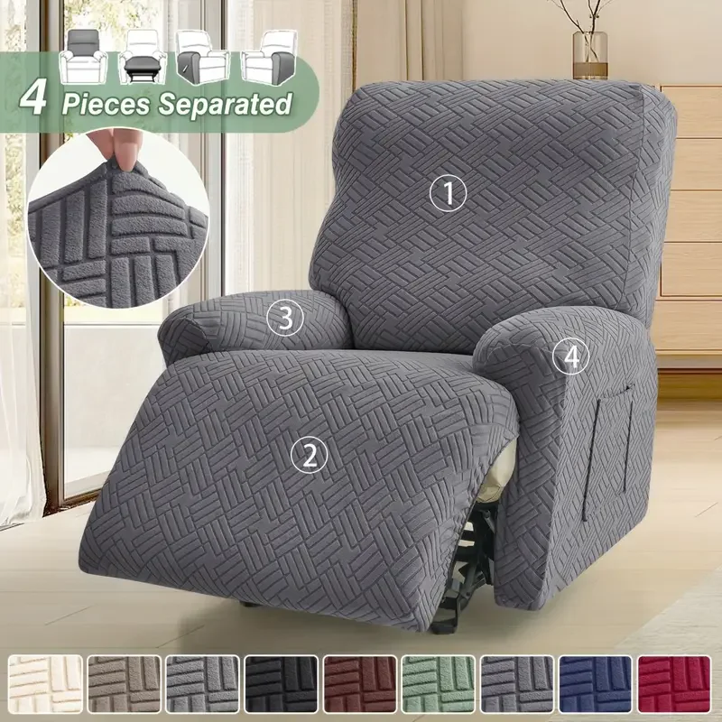 4 Stück/Set Stretch-Sessel-Schonbezug, geteilter Jacquard-Sofabezug für Liege, Relax-Couch-Schutz mit Aufbewahrungstasche für Wohnzimmer