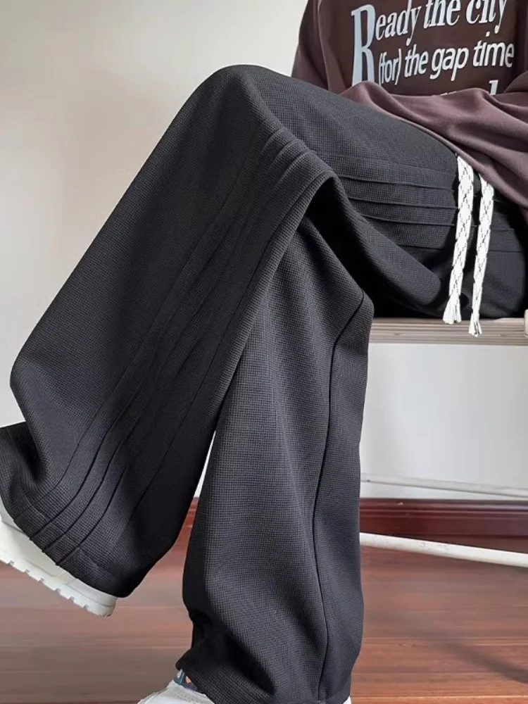 

Men's Casual Straight Leg Wide Leg Pants Spring Autumn Side Pleat Design American Sle Heavyweight Sweatpants