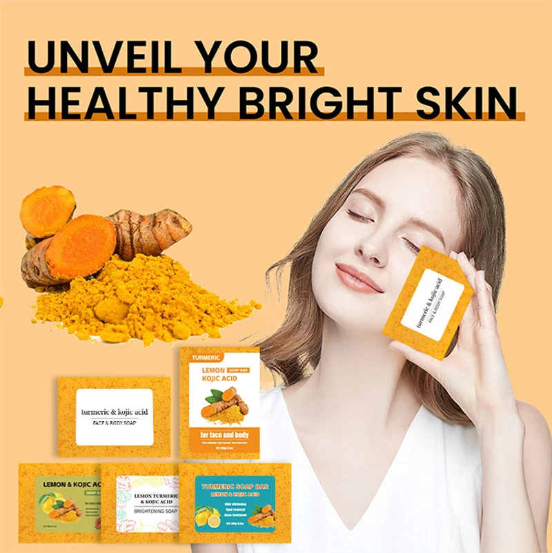 

Traditional Turmeric Cleaning Soap Essential Oil Soap, Handmade Soap For Cleansing, Bathing Contain Lemon Kojic Acid Body Care