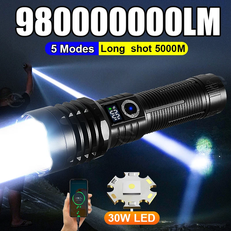 

Сверхмощный светодиодный фонарь 900 Вт, 980000000LM, тактический прожектор, дальность 5000 м, аварийный уличный фонарь