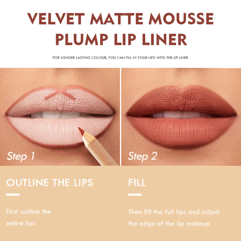 12 Colors Lips Velvet Matte Lip Liner Pencil Set Waterproof Lasting Plump Lipstick Natural Outline Lips Contour Line Makeup Pen