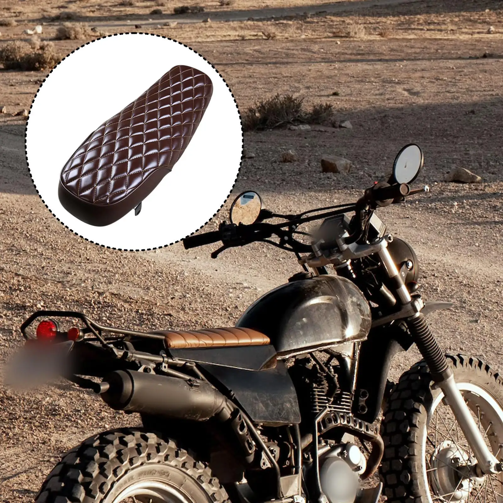 Cafe Racer Vintage Seat Cushion 63cm Brown Rhombus Pattern Motorcycle Saddle Universal Flat Brat Style for Retro Bikes