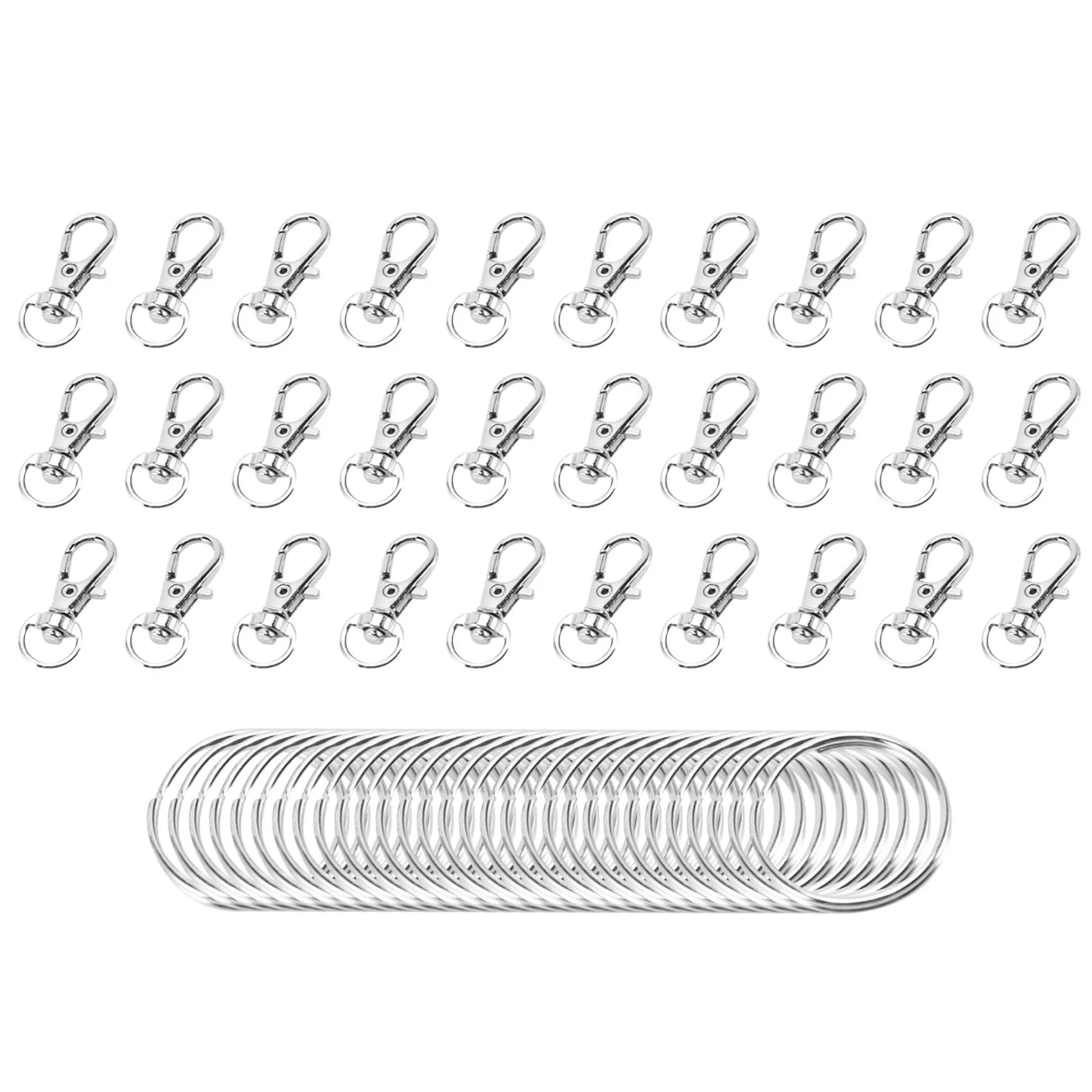 60 Pieces Key Ring Clip Hooks Twist Locks Lanyard Snap Hooks with Split Key Rings (Silver)