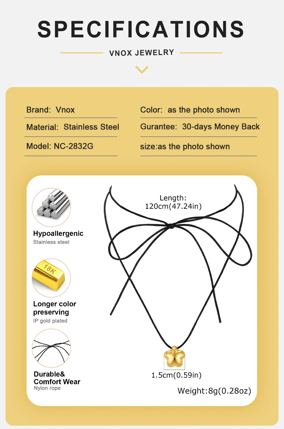 Vnox glänzende Tropfen-Herz-Anhänger-Halskette für Damen, unregelmäßige geometrische Metall-Wachsseil-Pulloverkette, Y2k-Schmuck – Detail 12