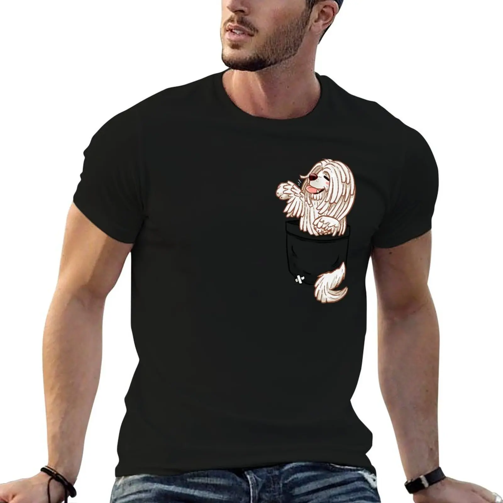 Camiseta con diseño de perro Komondor para hombre, camisetas divertidas de algodón con gráficos para hombre