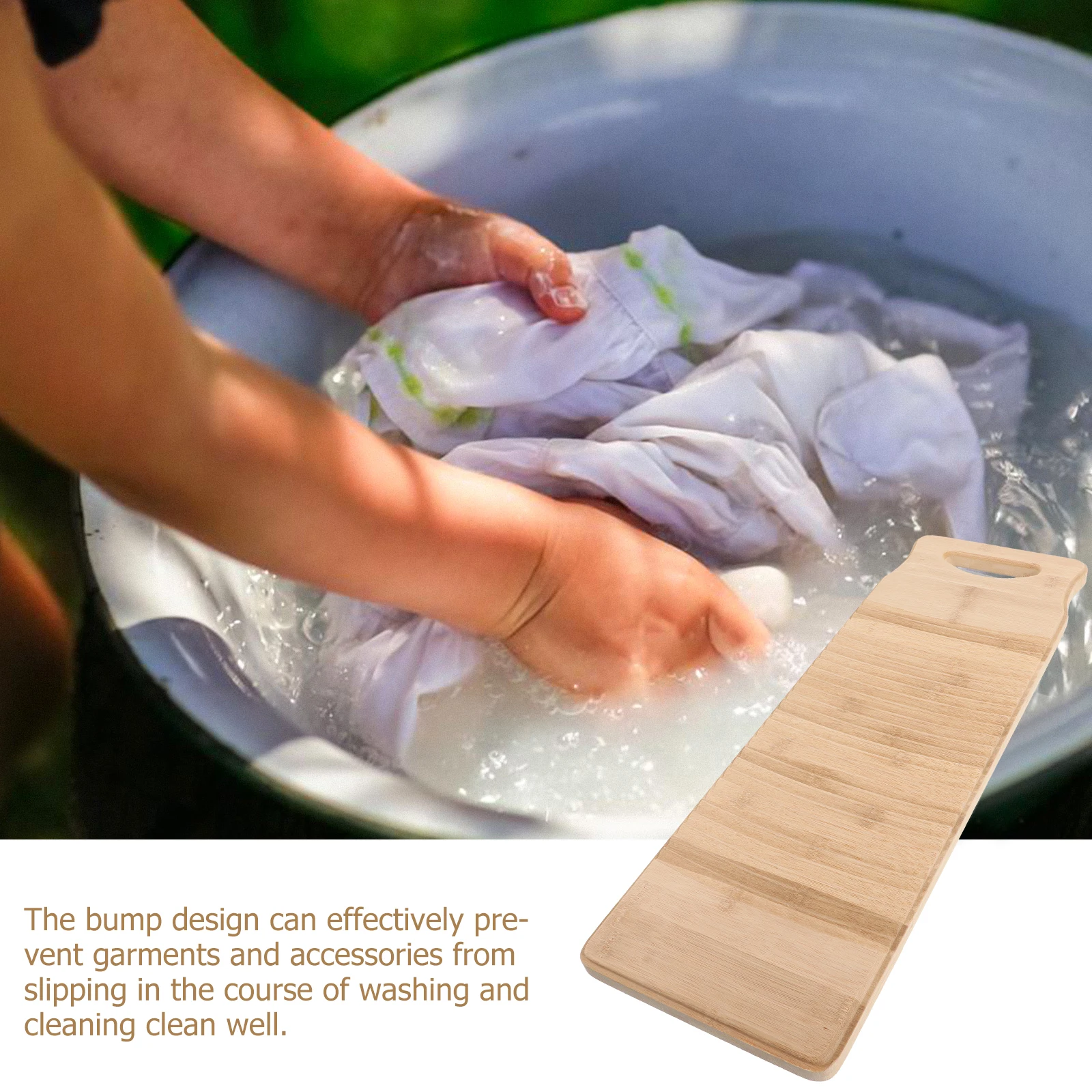 

Thickened Bamboo Laundry Washboard 50Cm Sturdy Anti-Slip Washing Board For Home Material Labor-Saving With Hole