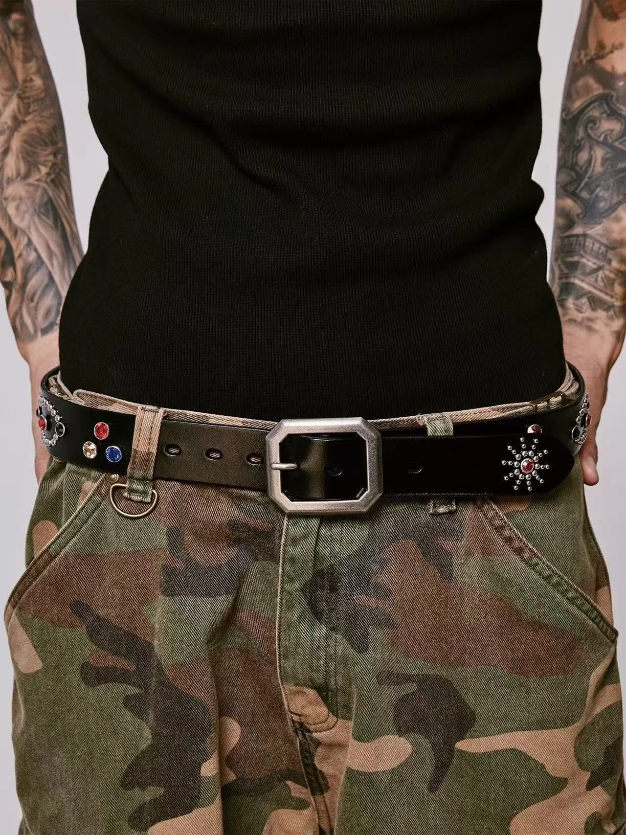 

Vintage punk style belt handmade, retro and niche design, high-end and fashionable belt for men and women