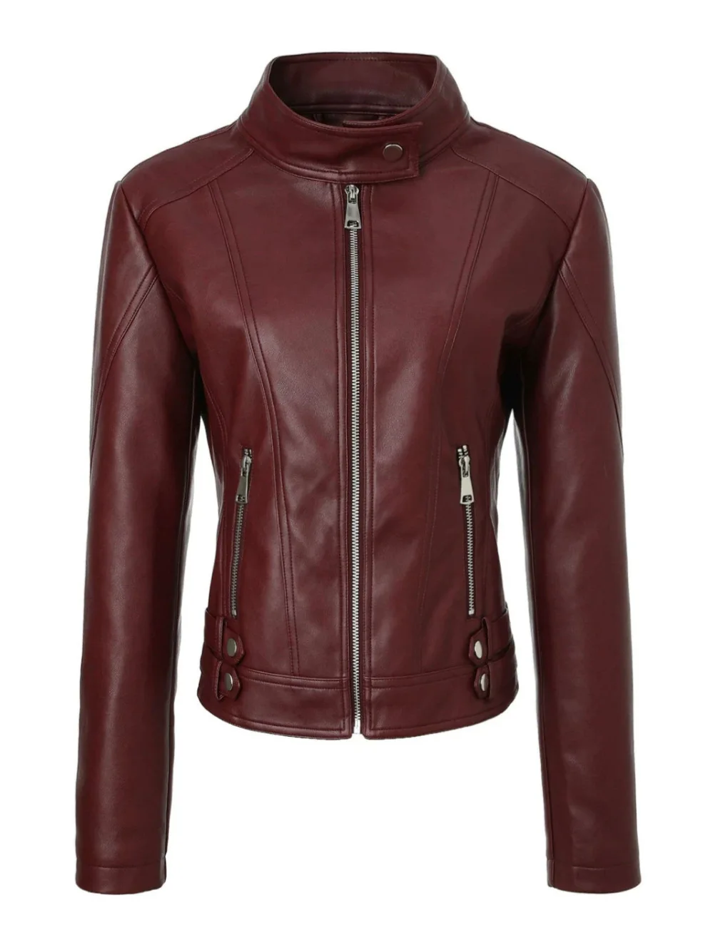 Large size autumn new motorcycle slim fit short casual versatile stand up collar temperament zipper slimming PU leather jacket