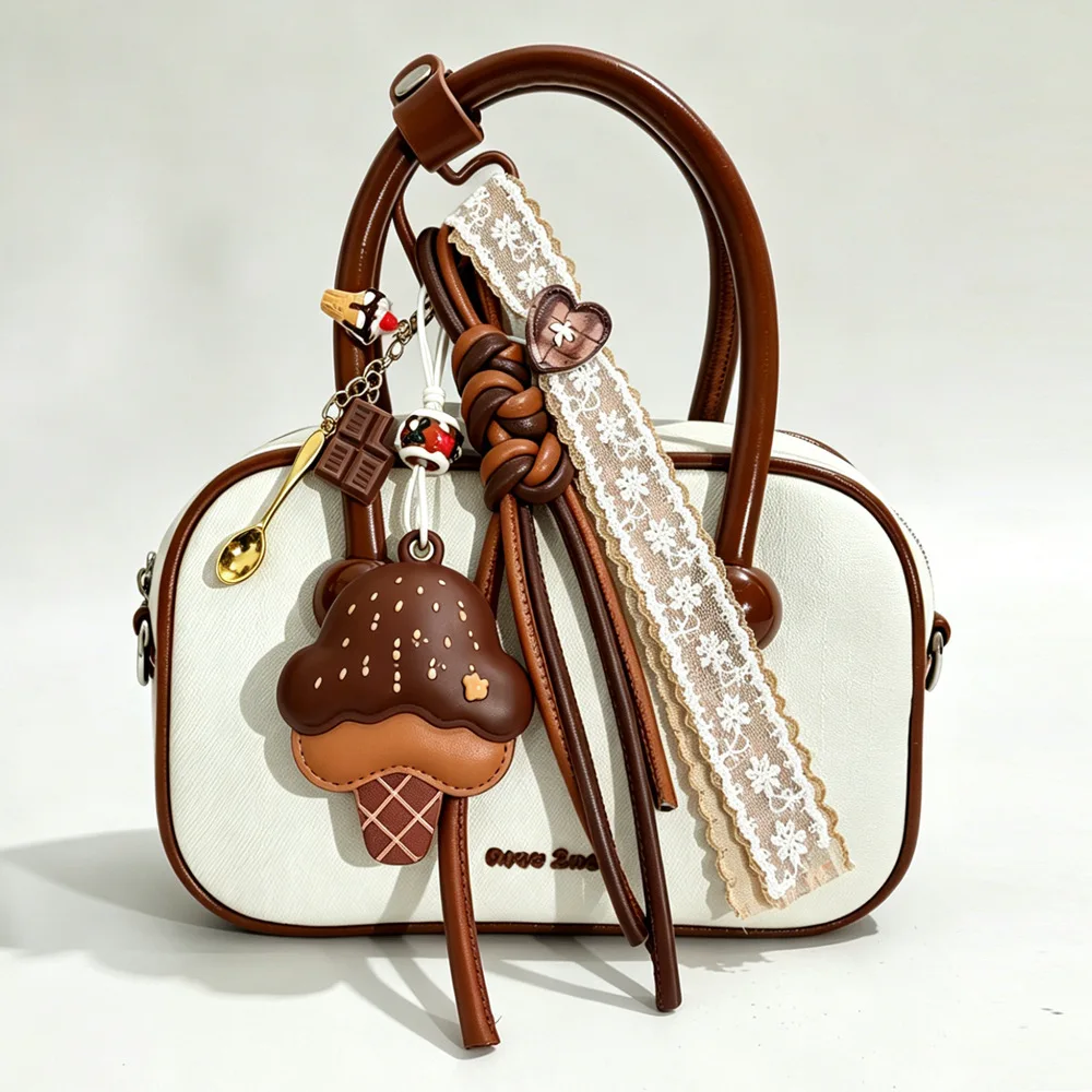 Simulation Chocolate Dessert Keychain Cute Strawberry Grape Ice Cream Keyring Bag Charms PU Leather Sweet Pendant Keyfob Gift