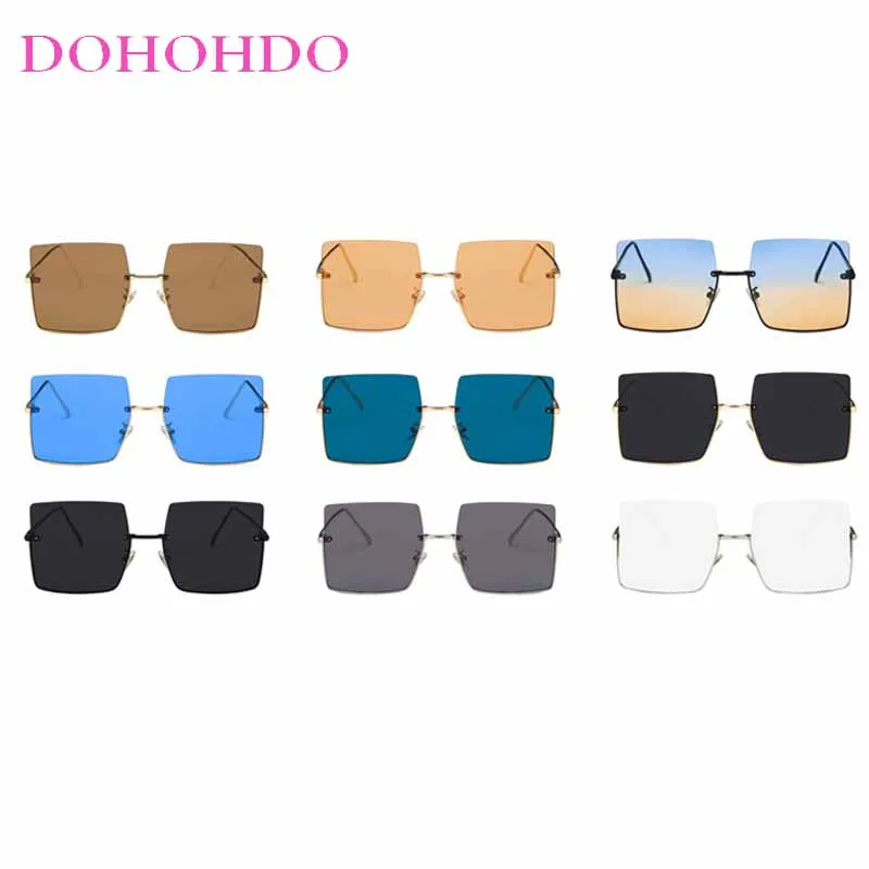 DOHOHDO Brand Designer Square Sunglasses Woman Luxury Oversized Sun Glasses Female Vintage Retro Big Frame Metal Oculos De Sol