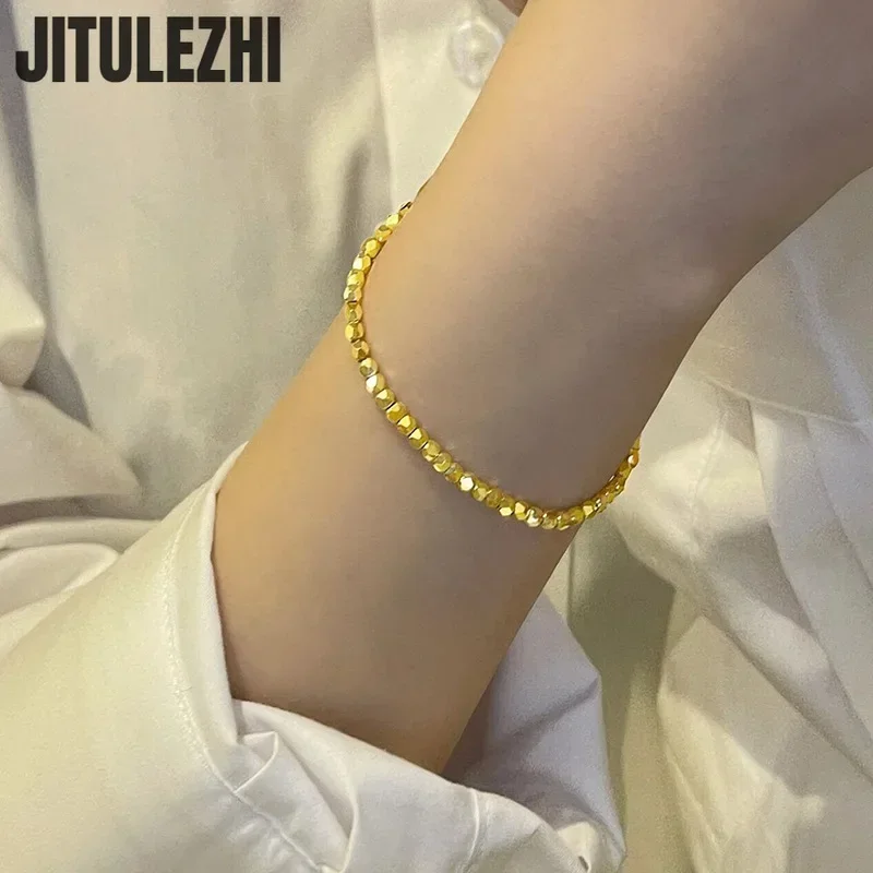 18K Gold Bracelet For Women Broken Silver Several Two Bracelets Women's Design Sense Diamond-shaped Facet Small Broken Gold Hand