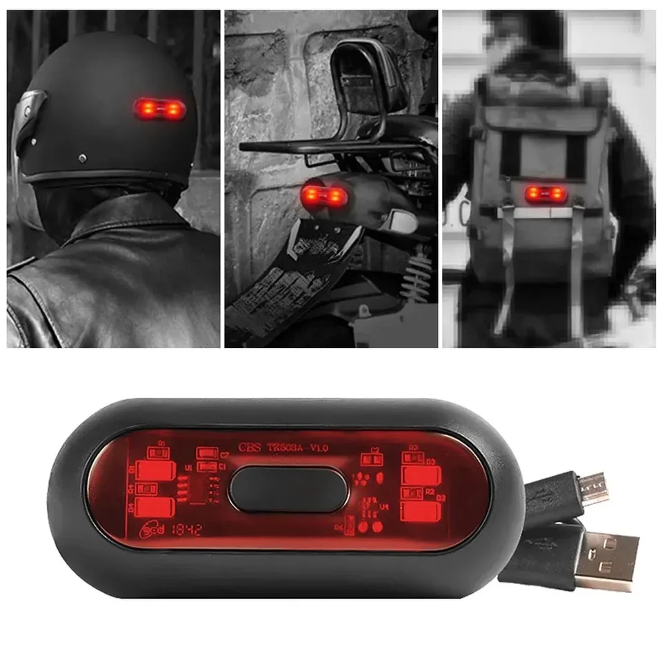 Luz estroboscópica de advertência da motocicleta no capacete, lâmpada de sinal LED, pisca intermitente decorativo, impermeável