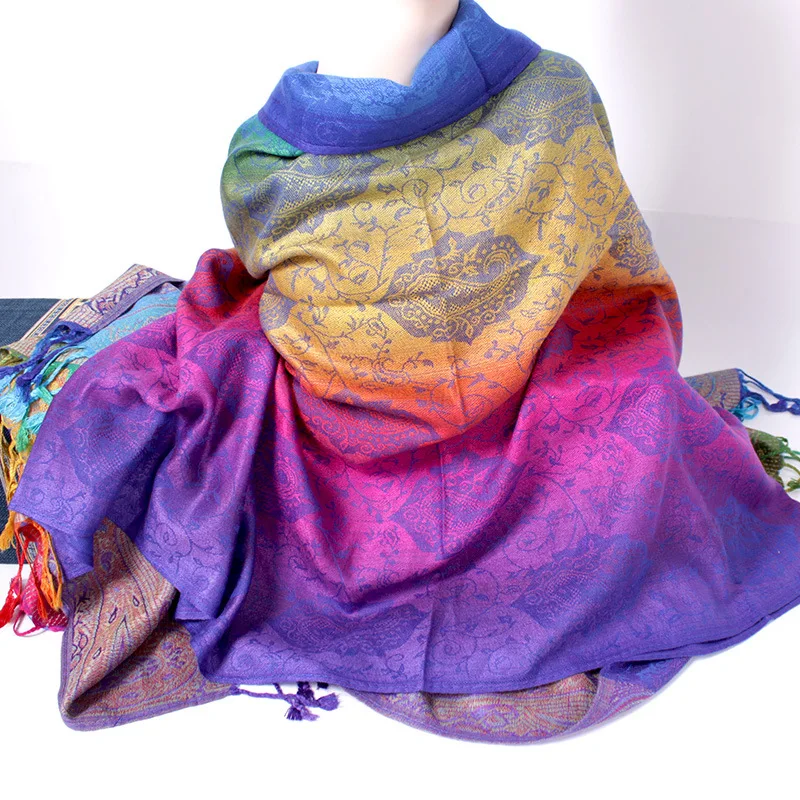

New Lightweight Scarf Ethnic-style Spring Autumn dual-purpose Jacquard Colorful Cashew Nut Long Travel Shawl Women Head 8SJ33
