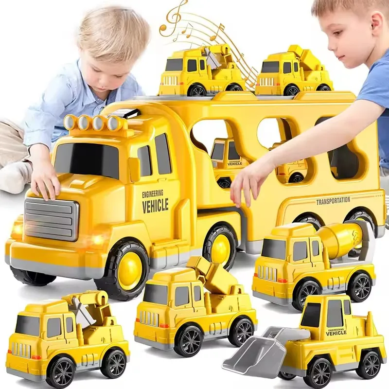 Fire Truck Toy, Friction Power Transport Carrier Vehicle, Inertial Lighting Music, Double-decker Storage, Kids Birthday Gifts