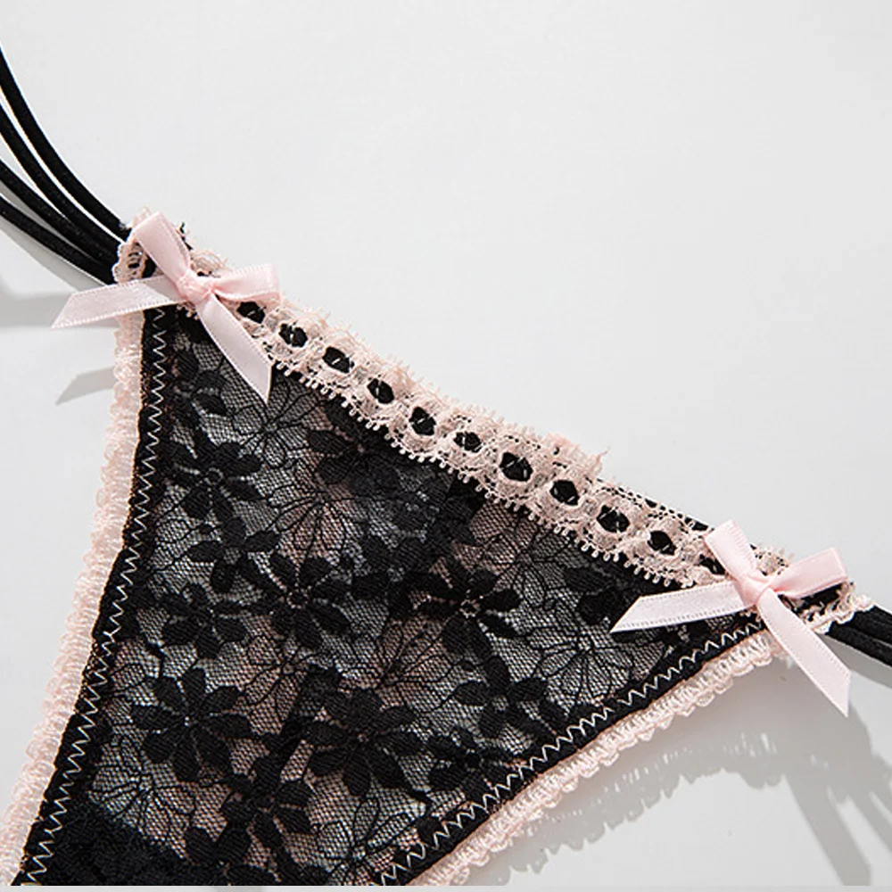 Spitzenbesatz Mädchen Design inspiriert Doppelgürtel G String Sexy Höschen aushöhlen Tanga hochwertige transparente Unterhose Dessous – Detail 17