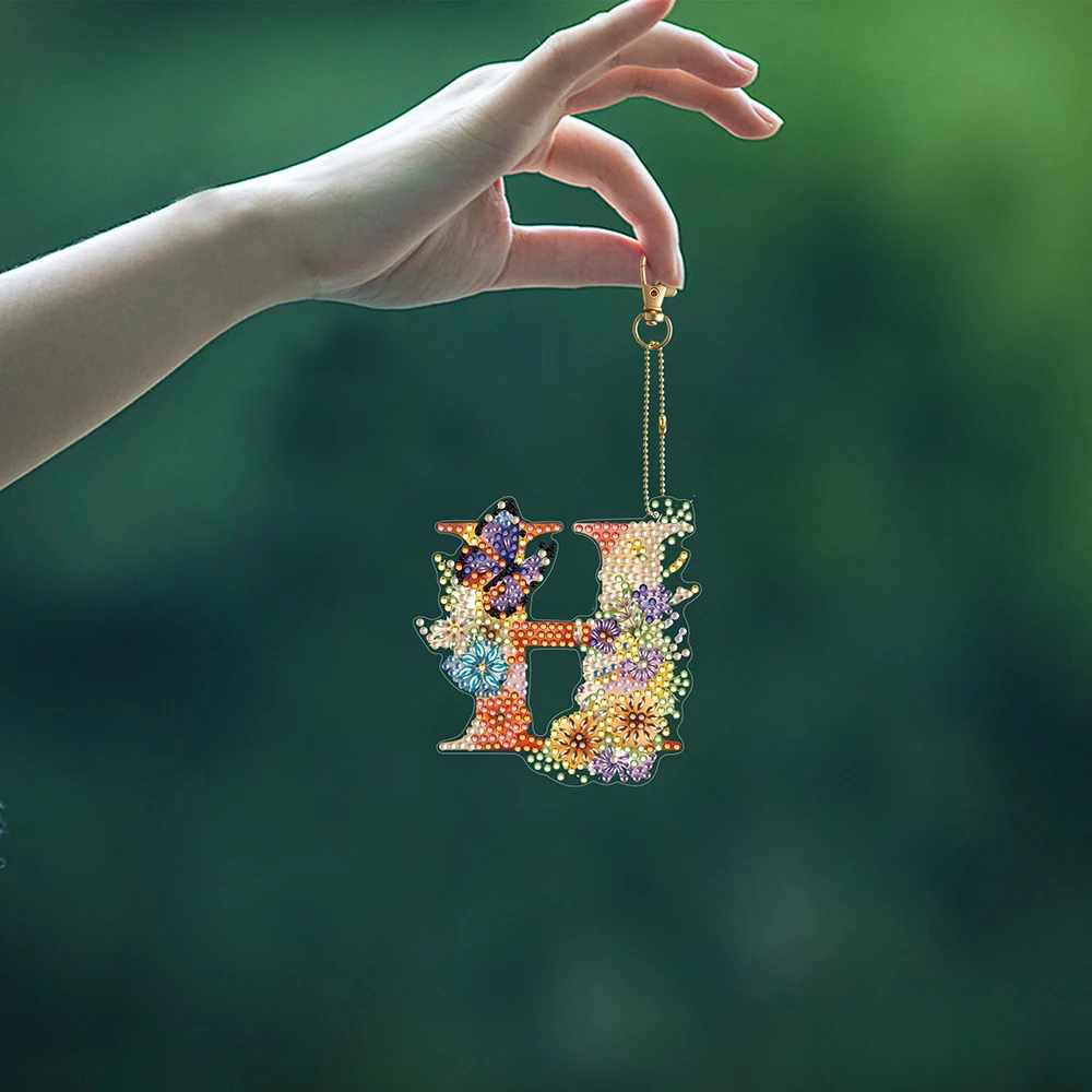 HOMFUN A-Z letters Diamond Painting keychain, Special shaped Embroidery Decor, Keyring Pendant, Bag Ornament Name Gender Gift